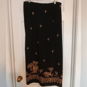 Vintage Alfred Dinner Safari African Elephants Long Black Gold Women's Skirt 18W